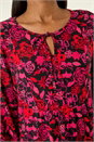 PINK Floral Tie Neck Top, Image 5 of 5