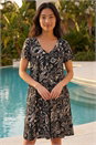 Black Petite Print V-Neck Swing Dress , Image 3 of 4