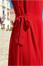Red Side Tie Detail Midi Dress, Image 4 of 4