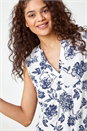 Navy  Sleeveless V-Neck Floral Print Vest , Image 4 of 5