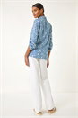 Light Denim Floral Print Button Through Shirt, Image 3 of 5