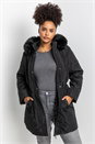 Black Curve Faux Fur Trim Hooded Parka Coat, Image 1 of 5