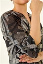 Brown Abstract Puff Print Stretch Top, Image 5 of 5