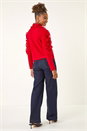 Red Ruffle Contrast Knit Cardigan, Image 3 of 5