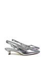 Silver XY LONDON Silver 'Avalone' Pointed Toe Sling Back Kitten Heel Sandals, Image 2 of 5