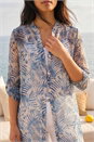 Blue Petite Leaf Print Longline Shirt, Image 4 of 4