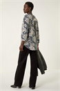 Grey Floral Puff Print Stretch Shirt, Image 3 of 5