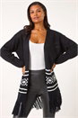 Black Jacquard Fringe Hem Knit Cardigan, Image 2 of 5