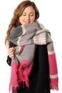 Fuchsia Striped Tartan Winter Blanket Scarf, Image 3 of 4