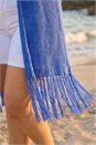 Royal Blue Curve Crochet Knit Tassel Cardigan, Image 5 of 5
