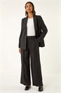 Black Pinstripe Wide Leg Trousers, Image 3 of 7