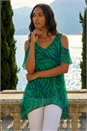 Teal Leaf Print Cold Shoulder Top, Image 1 of 4