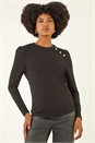 Black Ruched Button Stretch Top, Image 4 of 5