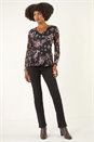 Black Printed Mesh V-Neck Top, Image 2 of 5
