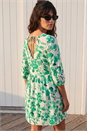 Green Floral Print Smock Dress, Image 3 of 4