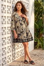 Black Floral V-Neck Swing Dress, Image 1 of 4