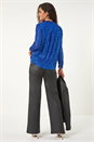 Royal Blue Embellished Sequin Stretch Blouse, Image 3 of 5