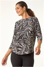 Stone Leaf Print Plisse Stretch Top, Image 4 of 5