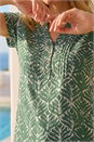 Khaki Abstract Print Button Detail V-Neck Top, Image 4 of 4