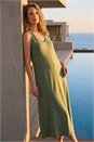 KHAKI Sleeveless V-Neck Midi Dress, Image 1 of 4