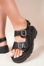 Black iKrush Black Zora Chunky Double Buckle Studded Platform Sandals, Image 2 of 3