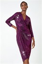 CERISE Sequin Gathered Wrap Stretch Dress, Image 1 of 5