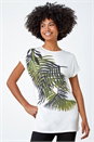Ivory  Metallic Leaf Print T-Shirt, Image 2 of 5