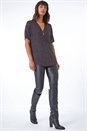 Red Diamond Print Glitter V-Neck Zip Front Top , Image 2 of 5