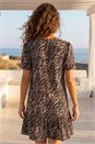 Brown Animal Print Pintuck Smock Dress, Image 3 of 4