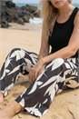Black Curve Leaf Print Stretch Trousers, Image 4 of 4