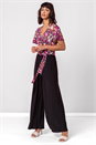 Black Ditsy Floral Print Tie Detail Jumpsuit, Image 3 of 5