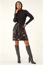 Black Ribbed Knit Floral Stretch Dress, Image 2 of 5