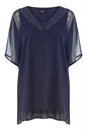 Navy  Sequin V-Neck Overlay Top, Image 5 of 5