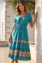 Blue Petite Floral Border Print Midi Dress , Image 1 of 4