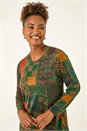 Green Patchwork Print Button Swing Dress, Image 4 of 5