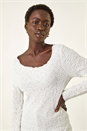 Ivory  Textured Bubble Crepe Lettuce Edge Top, Image 4 of 5
