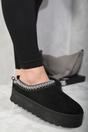 Black iKrush Black Jolene Aztec Detail Low Ankle Platform Slipper Boots, Image 1 of 3
