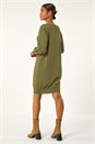 Khaki Button Detail Knitted Stretch Dress, Image 3 of 5