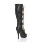 Black High Heel Aviator Shearling Trim Platform Calf Boots, Image 4 of 6