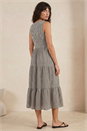 Black Gingham Shirred Midi Dress, Image 3 of 4