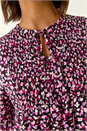 PINK Printed Shirred Tie Neck Top, Image 5 of 5