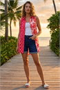 Pink Contrast Collared Longline Blouse, Image 2 of 4