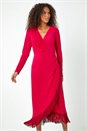 MAGENTA Tassel Trim Stretch Wrap Dress, Image 3 of 6