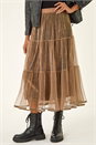 Mocha Pleated Velvet Overlay Skirt, Image 1 of 7