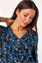 Blue Floral Print V-Neck Stretch Tunic Top, Image 4 of 5