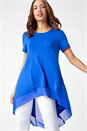Royal Blue Chiffon Dipped Hem Asymmetric Tunic Top, Image 1 of 5
