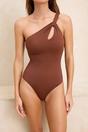 Brown One Shoulder Cut Out Detail Swimsuit, Image 2 of 5