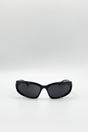 Black Racer Style Sunglasses with Black Lenses, Image 1 of 4