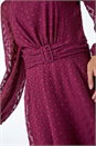 Wine Textured Diamond Belted Chiffon Midi Dress, Image 5 of 5