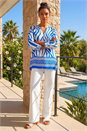 Royal Blue Abstract Print Border Pleat Top, Image 2 of 4